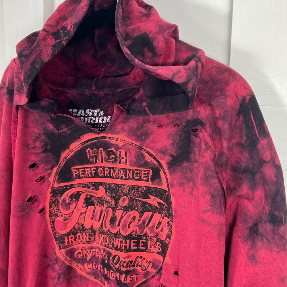 Fast and Furious by Affliction Men's Tie Dye Distressed Hoodie Size S thrashed